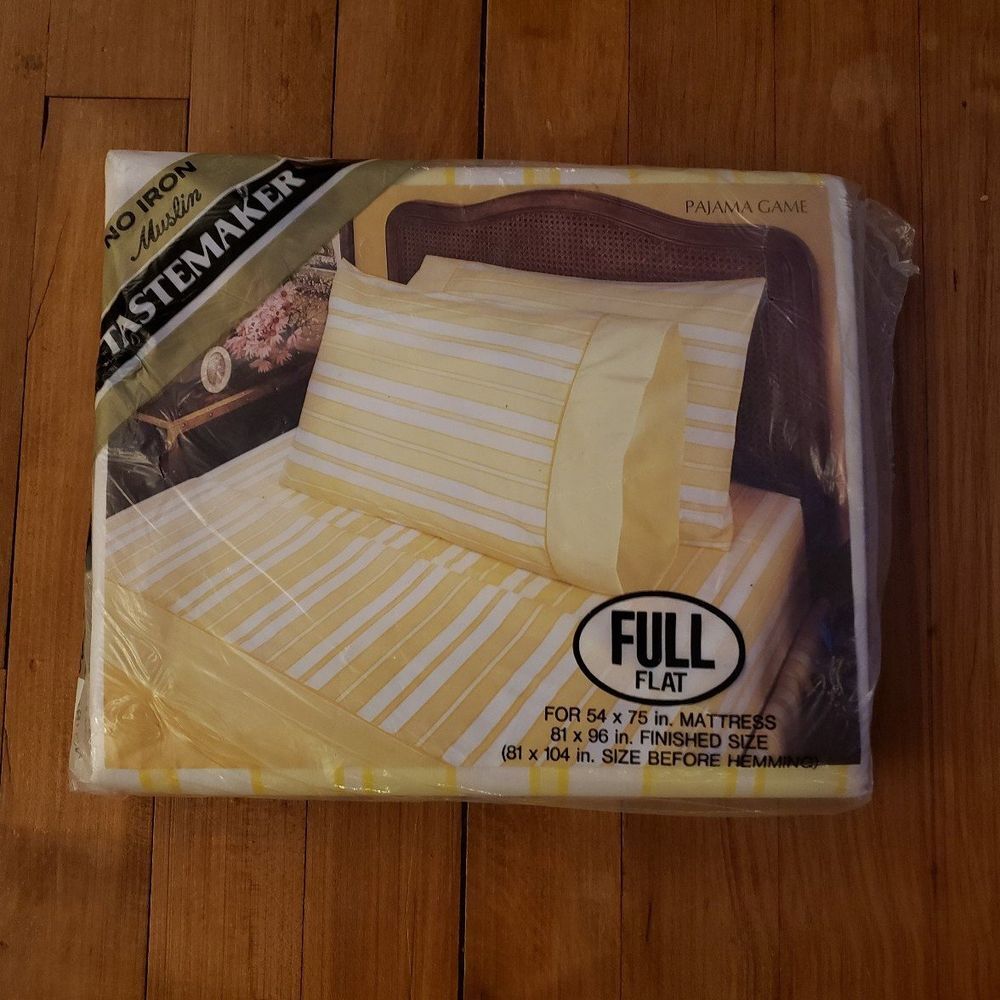 80s New in Package Yellow‎ Striped Flat Sheet